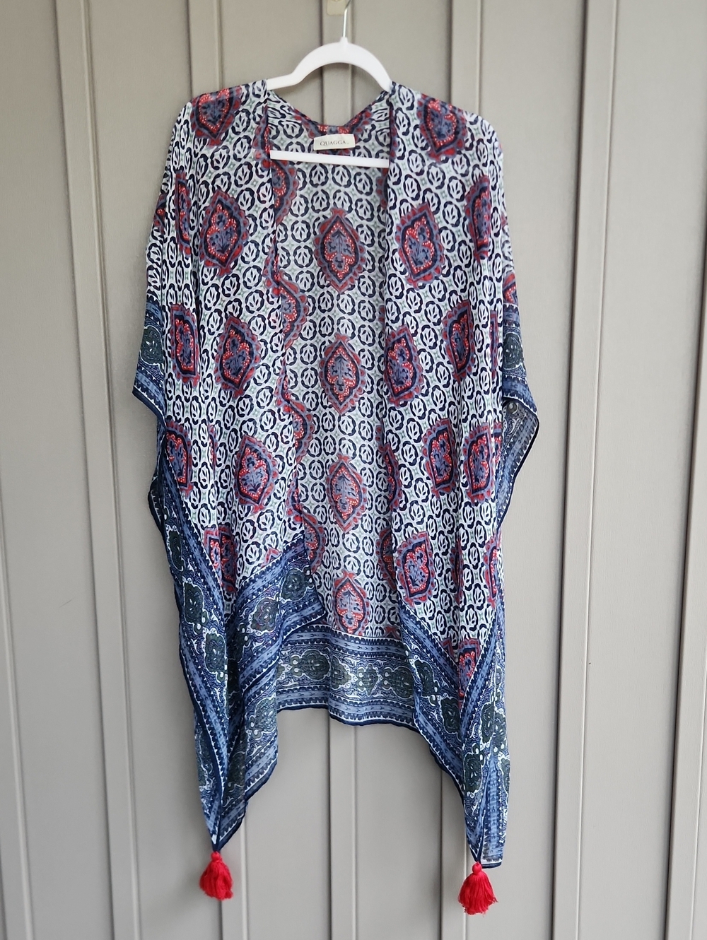Lightweight Navy & Red Printed Kimono Cardigan